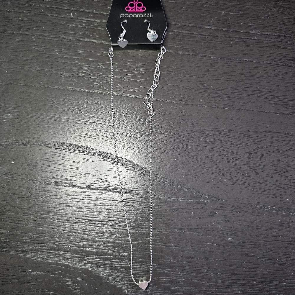 Paparazzi Silver Heart Necklace & Earrings Set | Minimalist Jewelry Set